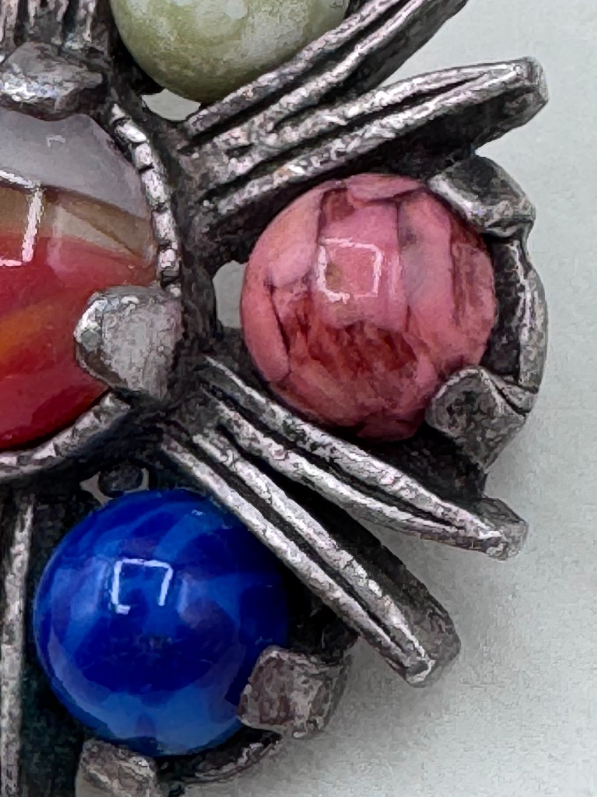 Vintage Miracle Scottish Celtic Pewter Agate Multi-Stone Starburst Brooch Pin