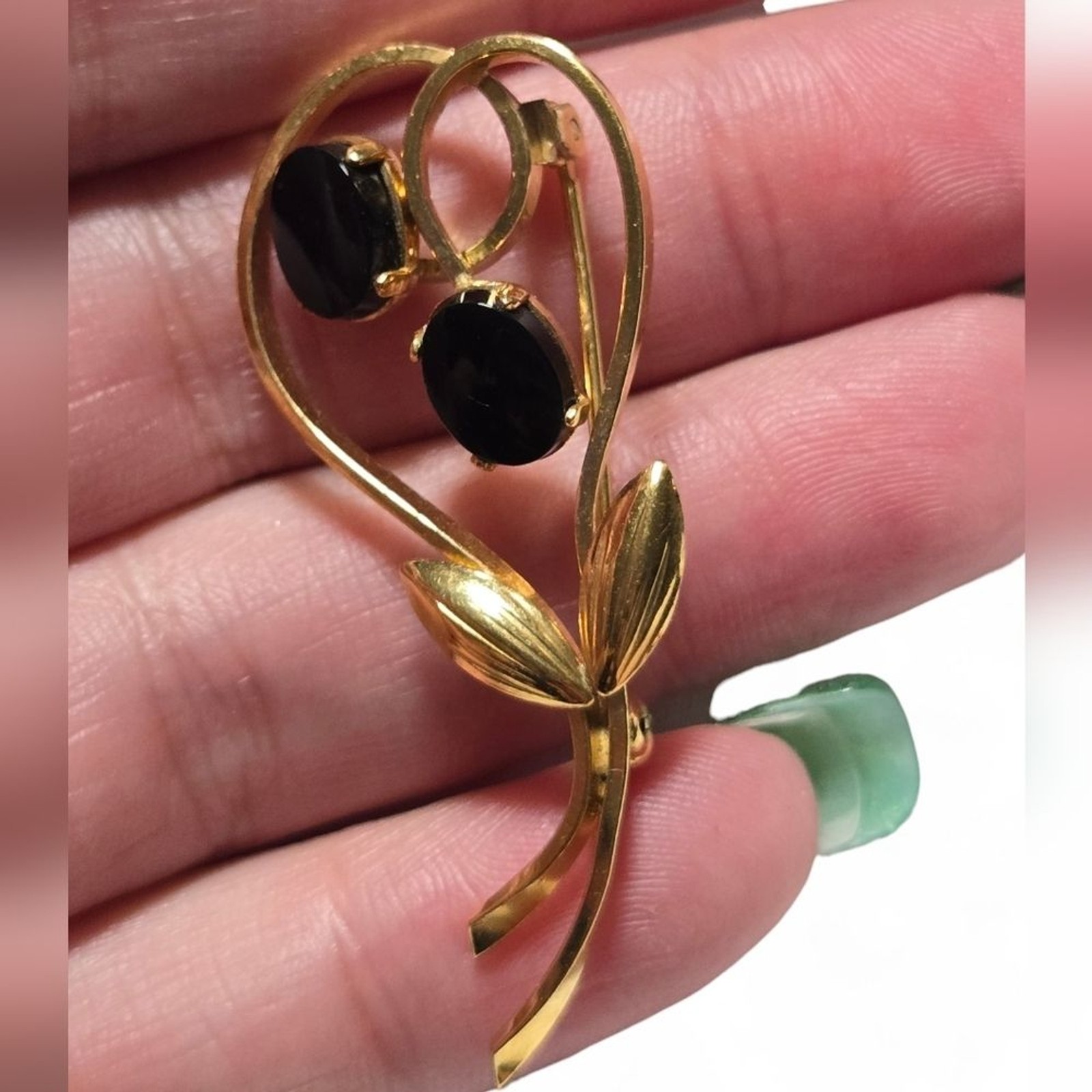 14K GF Gold-filled Onyx Bouquet Brooch Vintage