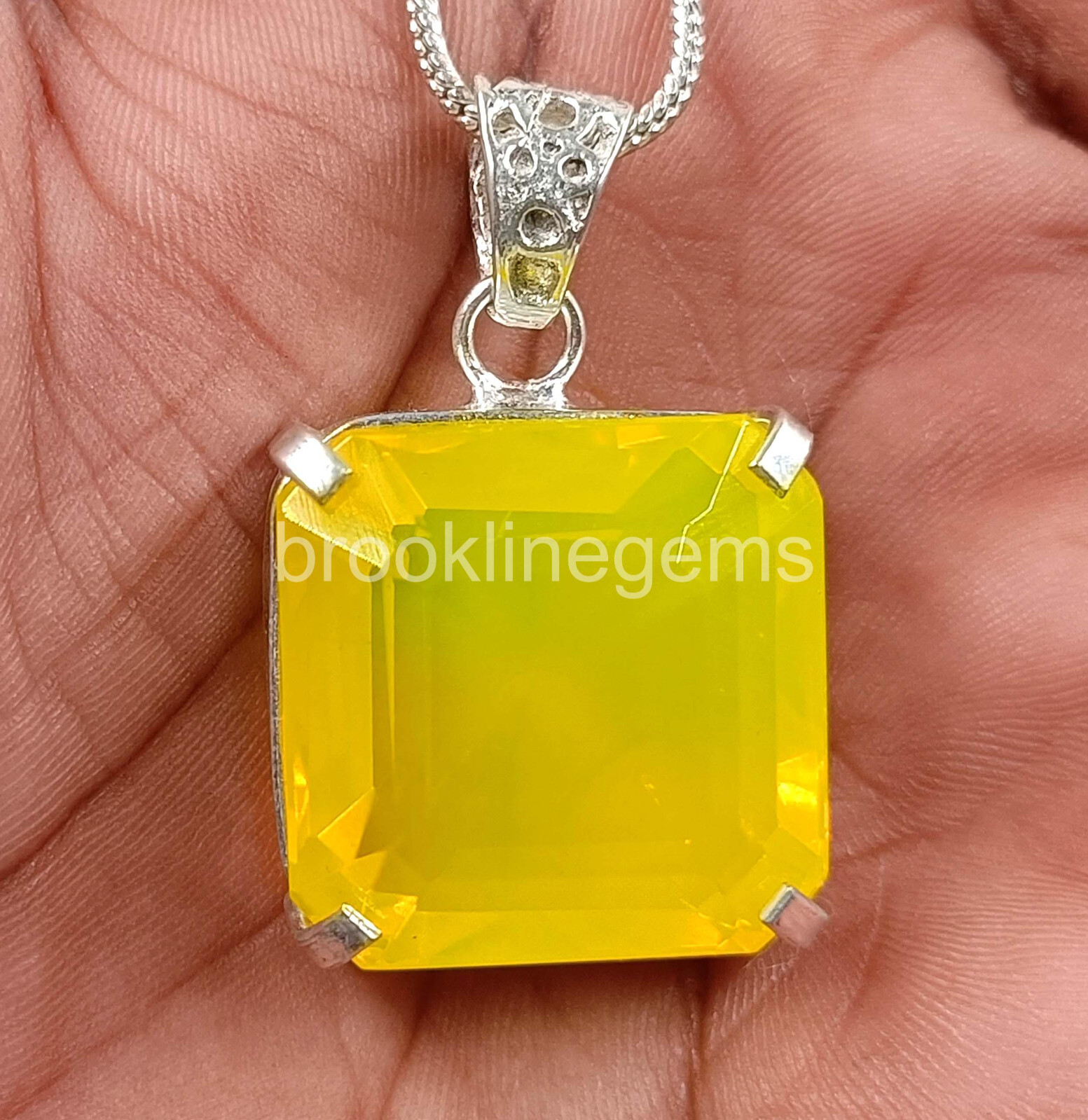 80.00 Ct Emerald Cut Natural Yellow Opal 925 Solid Silver Pendant Gems 5JRA