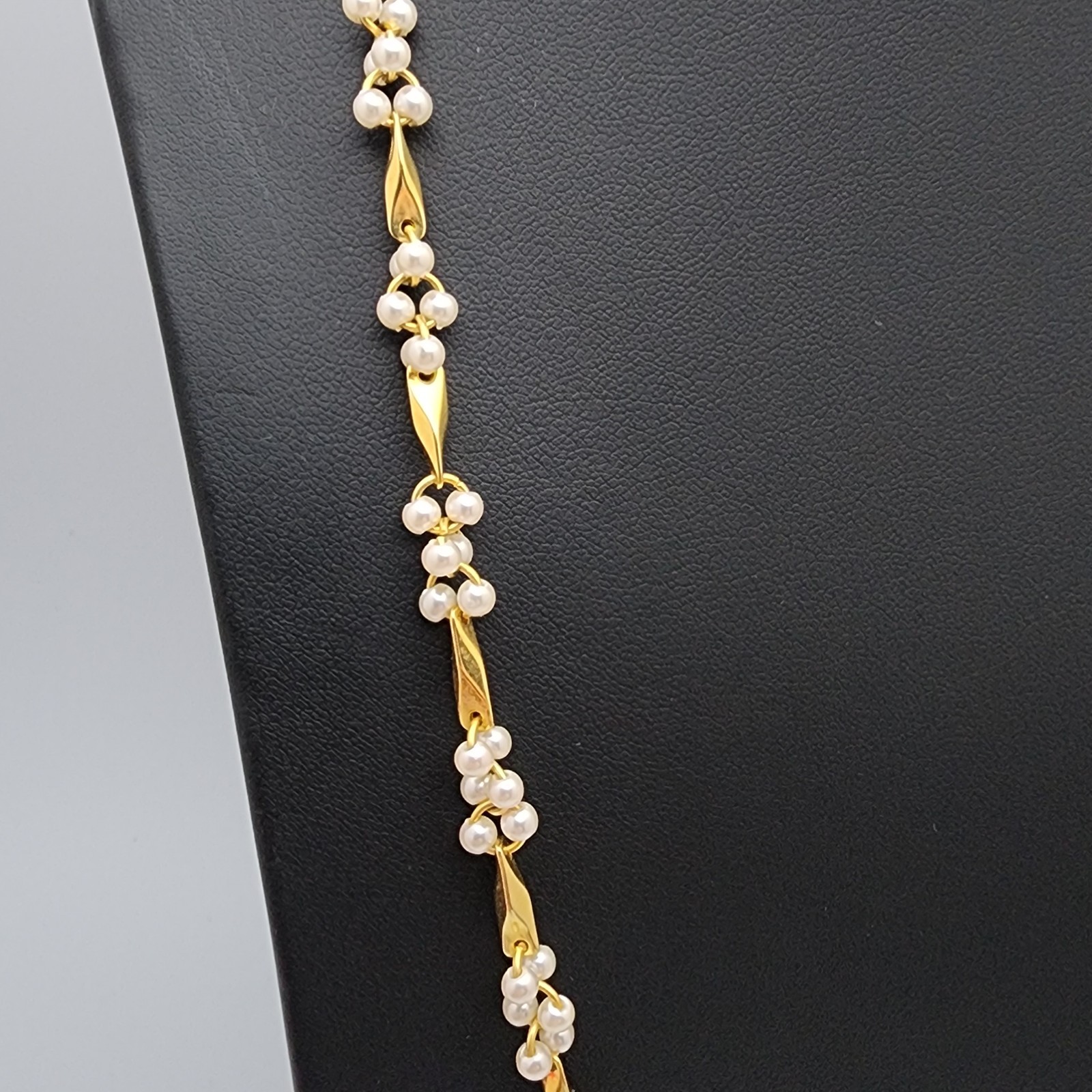 Vtg Pearl Bead Cluster Stations Necklace Twisted Bar Link Gold Tone Dainty 3