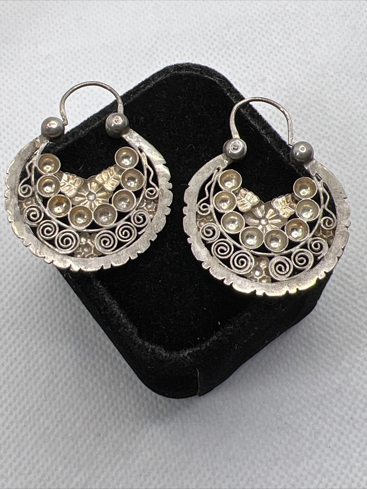 VINTAGE HANDMADE 925 Sterling Silver Filigree HOOP Earrings(39mm x 30.9mm) 6.7gr