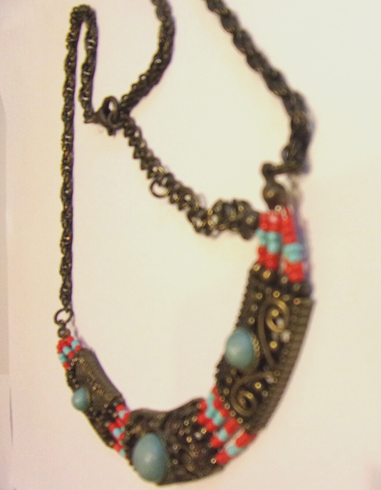 Vtg 90’s Egyptian Revival Inspired Blue Howlite & Glass Beed Collar Necklace