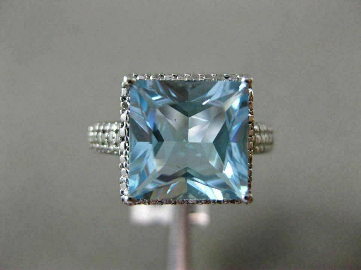 ESTATE LARGE 5.27CT AAA BLUE TOPAZ 14KT WHITE GOLD SQUARE HALO FILIGREE FUN RING