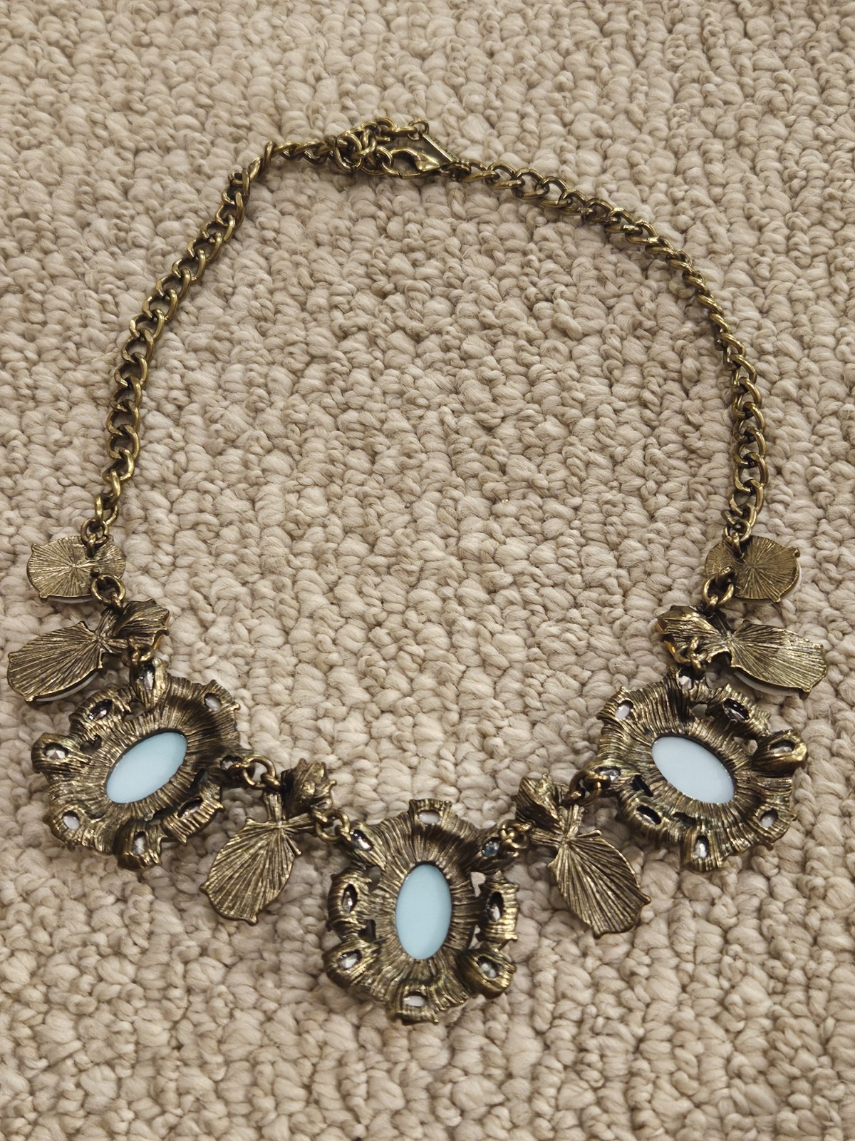 SUGARFIX Brass Blue White Bead Scoop Necklace