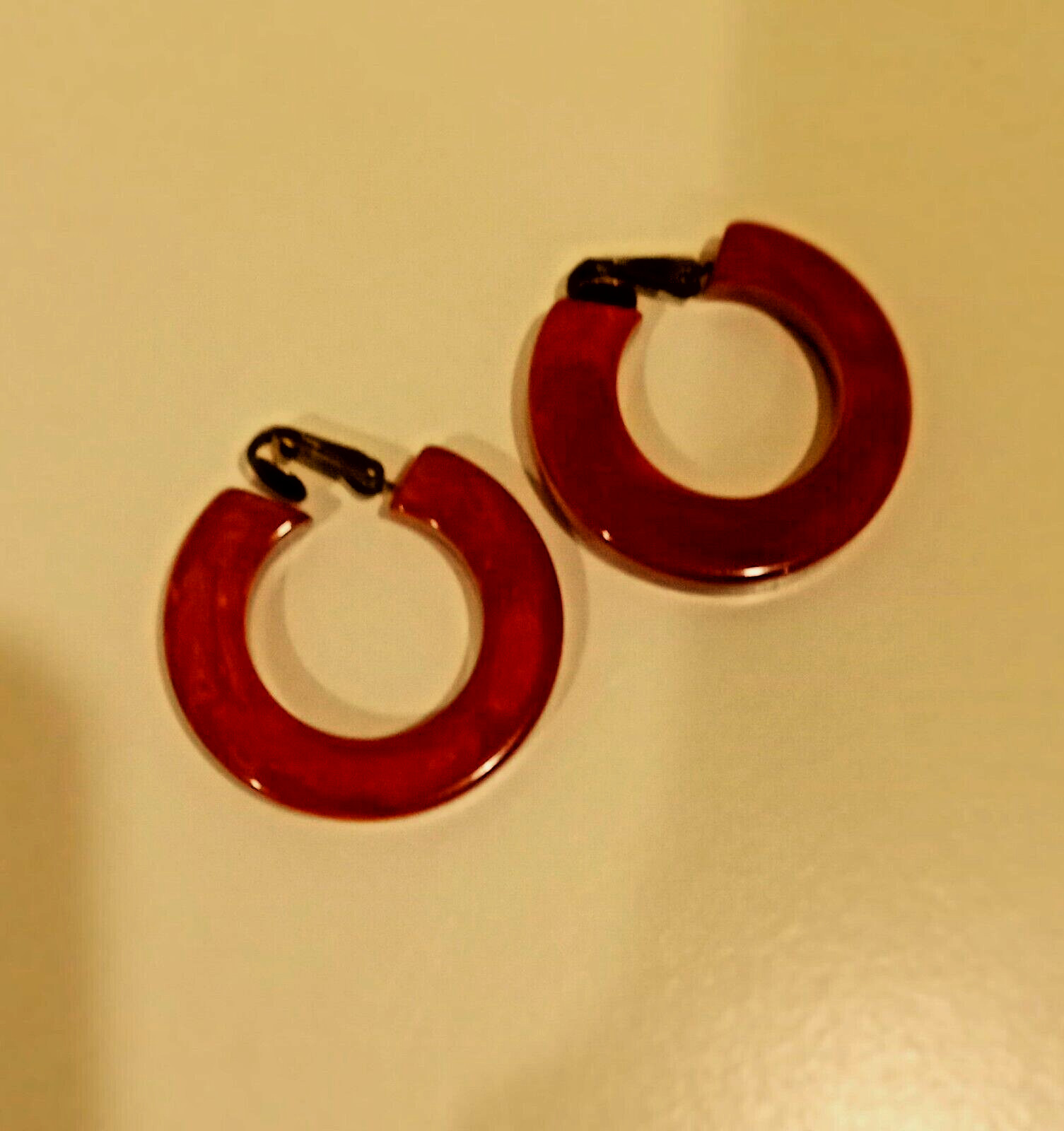 Vintage lovely bakelite hoop earrings appx. 1 1/2 ” across
