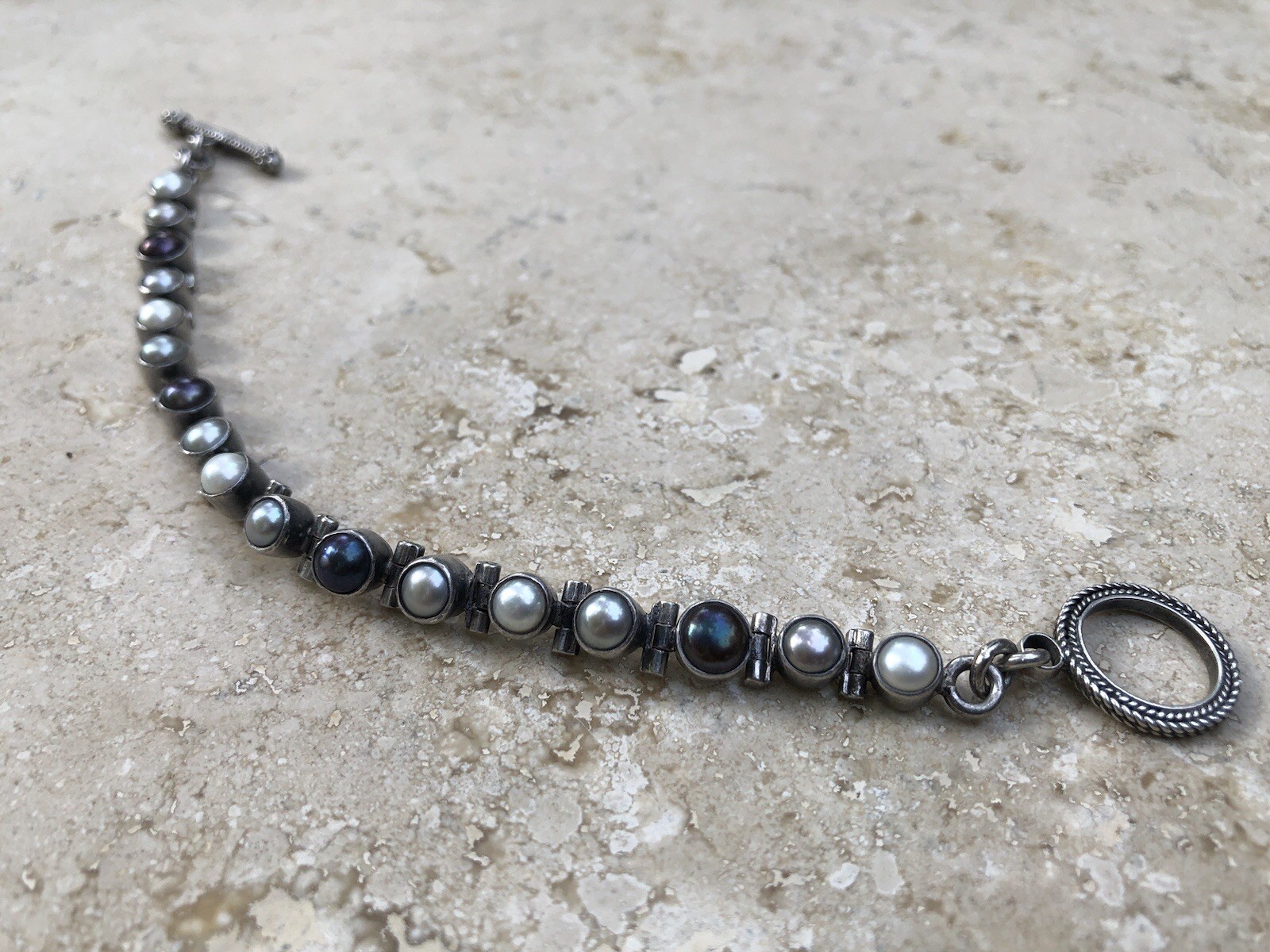 🤍✨Genuine VINTAGE STERLING SILVER Multicolor PEARL BRACELET ESTATE Jewelry✨🤍