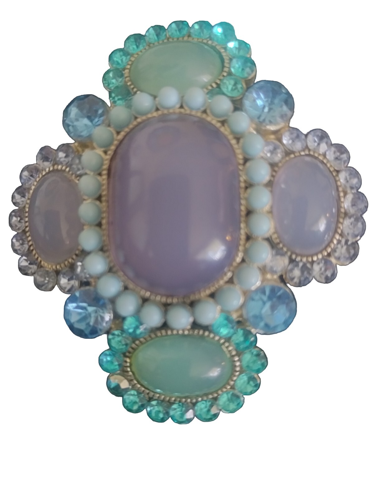 Vintage Blue And Violet Cabochon Lucite And Rhinestone Jewels Brooch Or Pendant