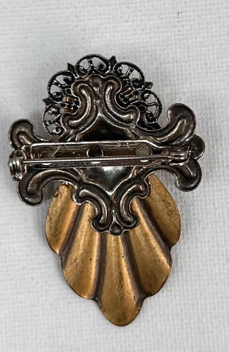 VTG Garden Angel Brooch Pin Gold & Silver Tone Wheelbarrow Charm Gardener GIFT