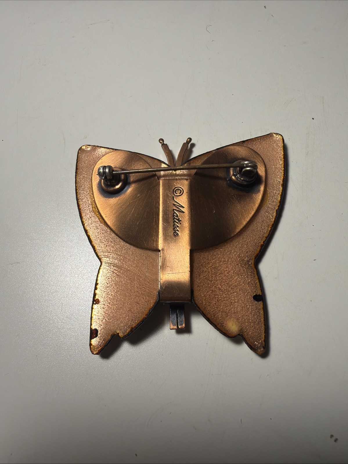 Vintage RARE Collectors 1950s-60s MATISSE Copper with Enamel Butterfly Brooch