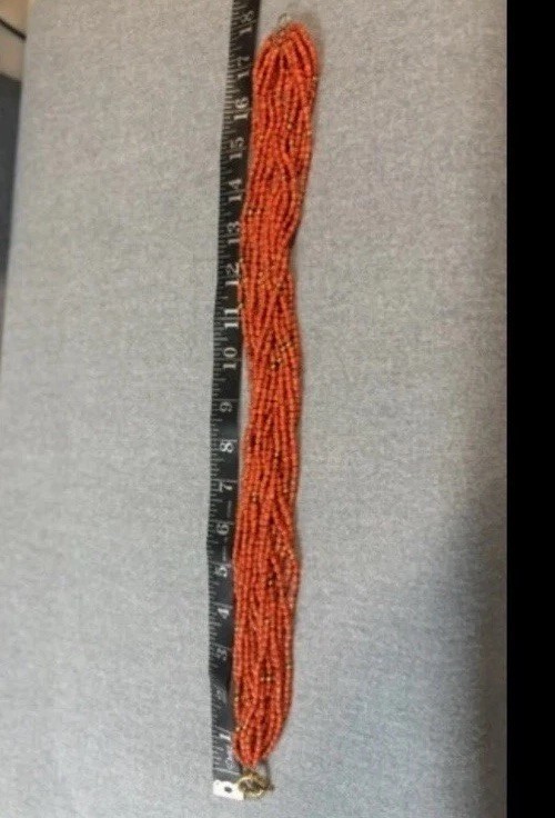 Vintage 18k Gold Multi Strand Coral Necklace Statement Chunky European 17”