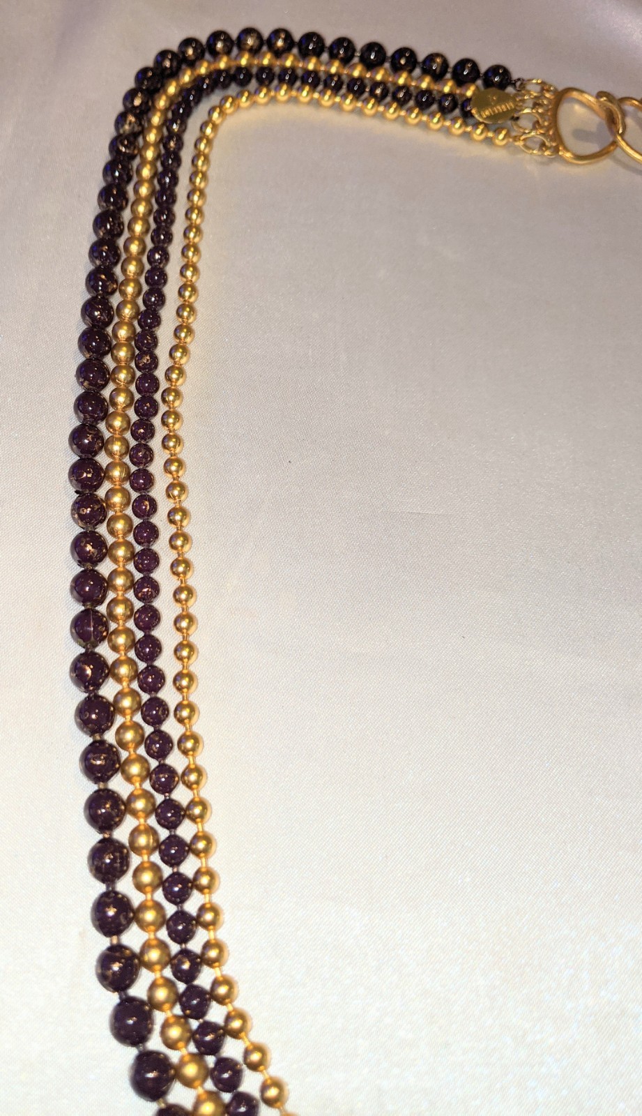 Vintage GEORGIOU Layered Beaded 4-Strand Necklace 27″ Purple/Brown w/ Gold Heavy