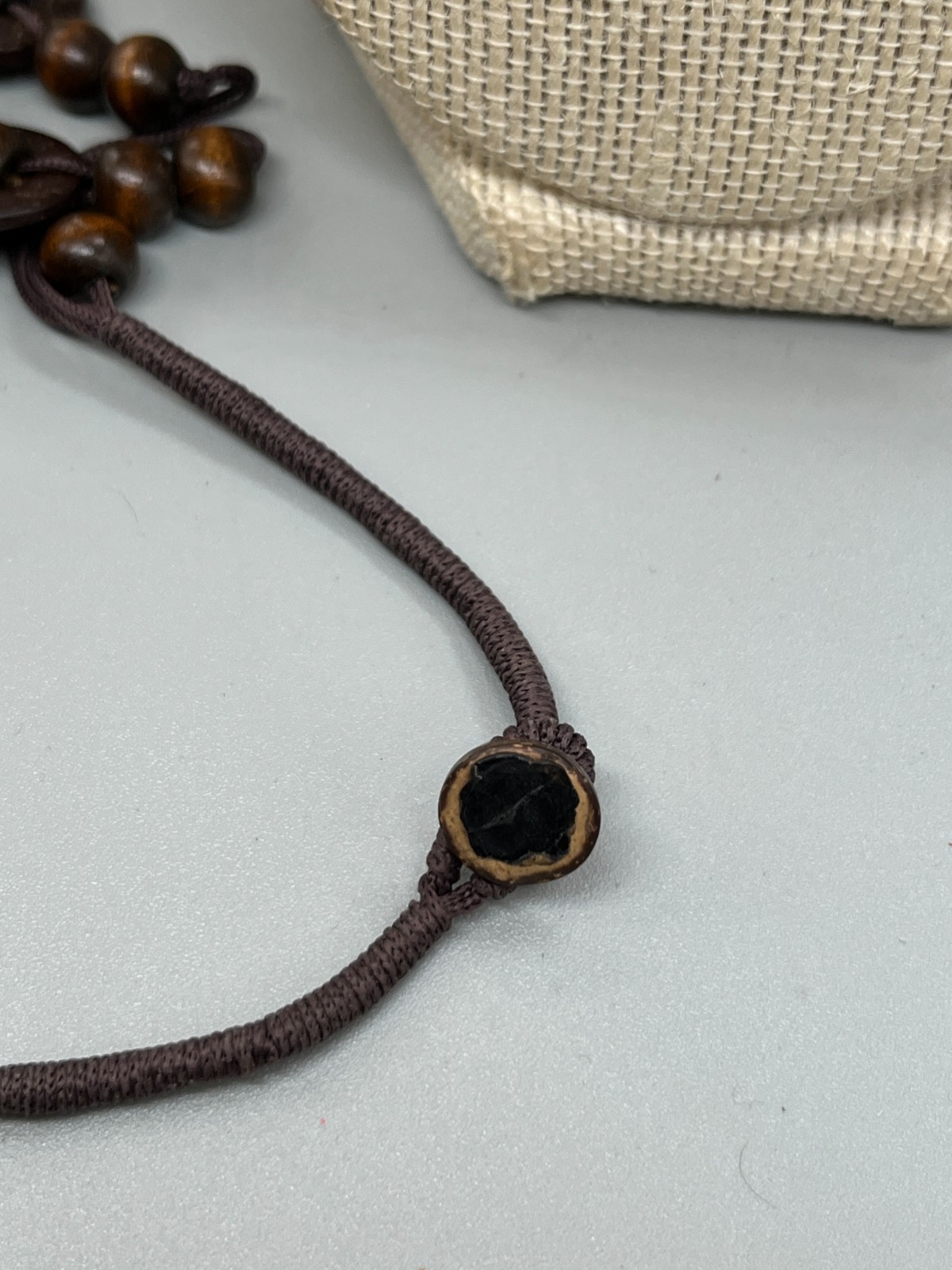 Bohemian Boho Wooden Flat Circle Link with Bead 3 Strand Necklace