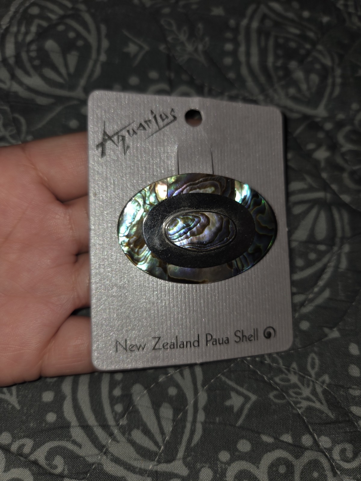 Abalone Shell Brooch Vintage Paua Shell Blue Green Silver 1960s 70s Shell…
