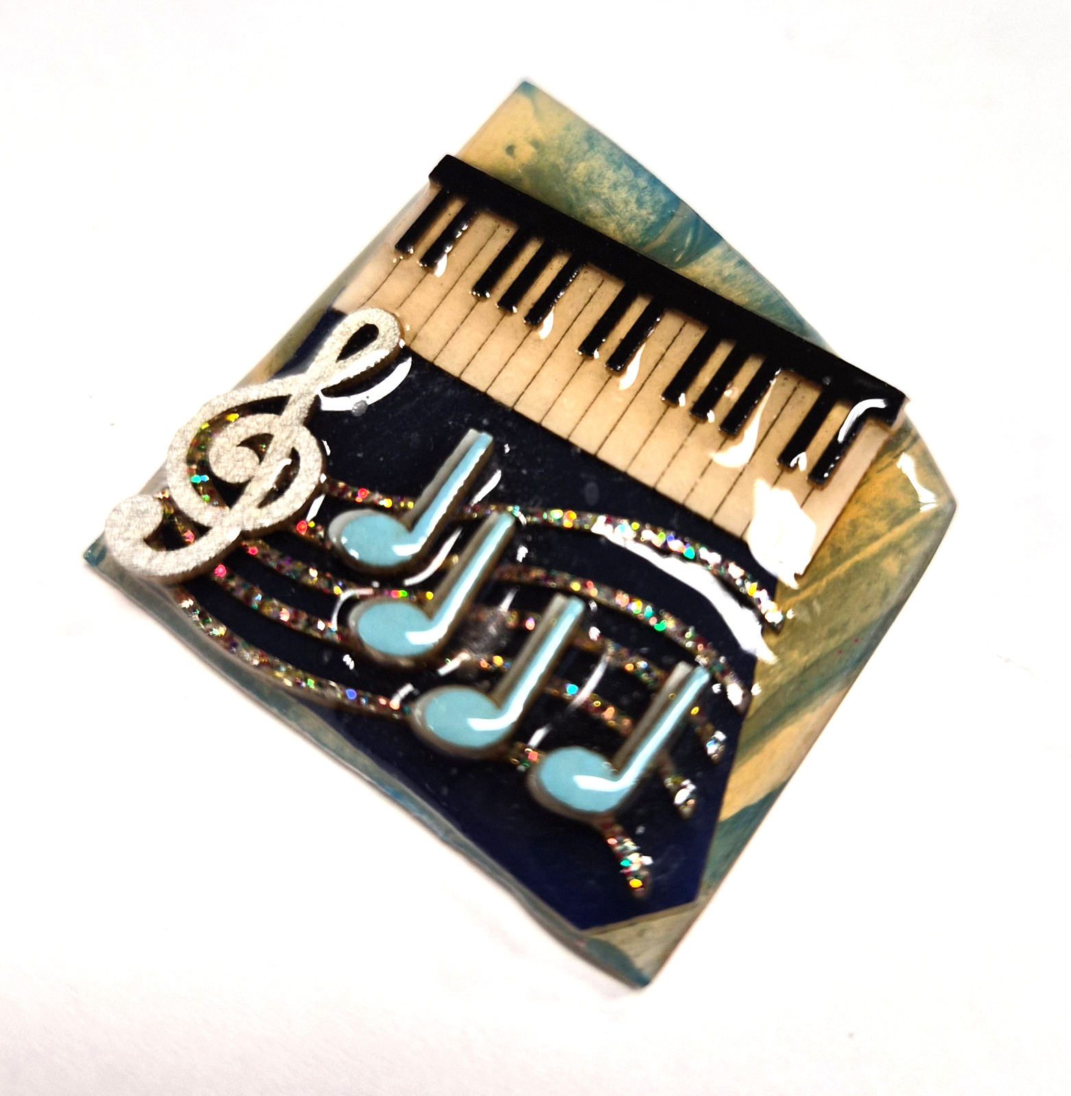 Vintage Music Pins by Lucinda Piano Clef & Blue Eighth Notes Pin / Brooch