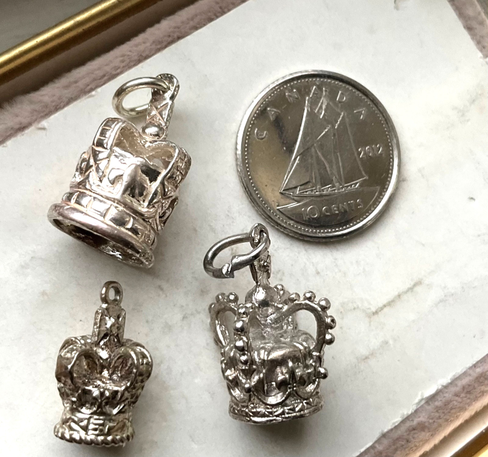 Vintage Sterling Charm LOT ENGLAND CORONATION CROWNS QUEEN ELIZABETH II