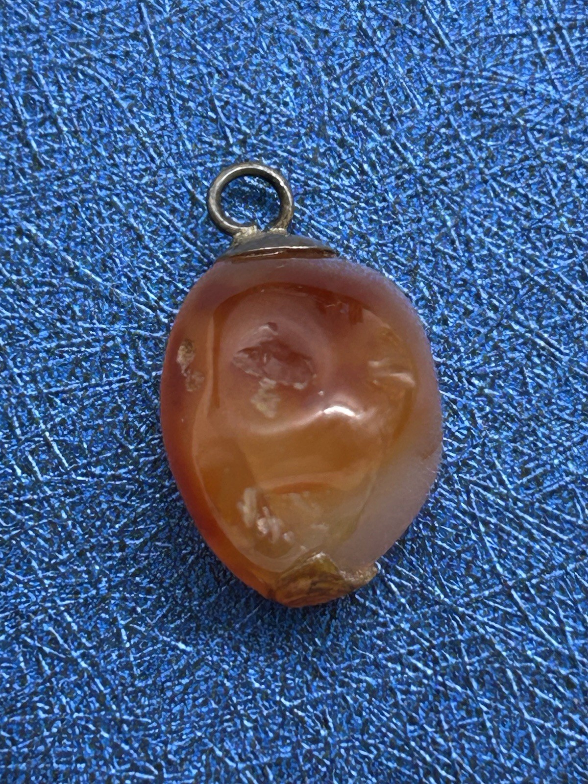 Vintage Carnelian Agate Stone Mini Charm Or Pendant With Silvertone Bail