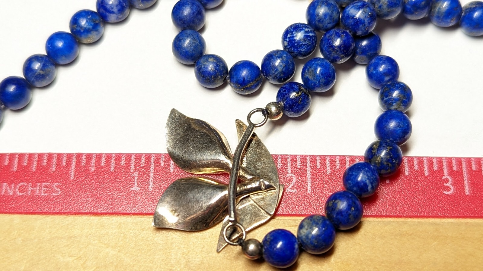 VINTAGE LAPIS LAZULI NECKLACE ABOUT 22 1/2″ LONG STERLING SILVER HALLMARKED