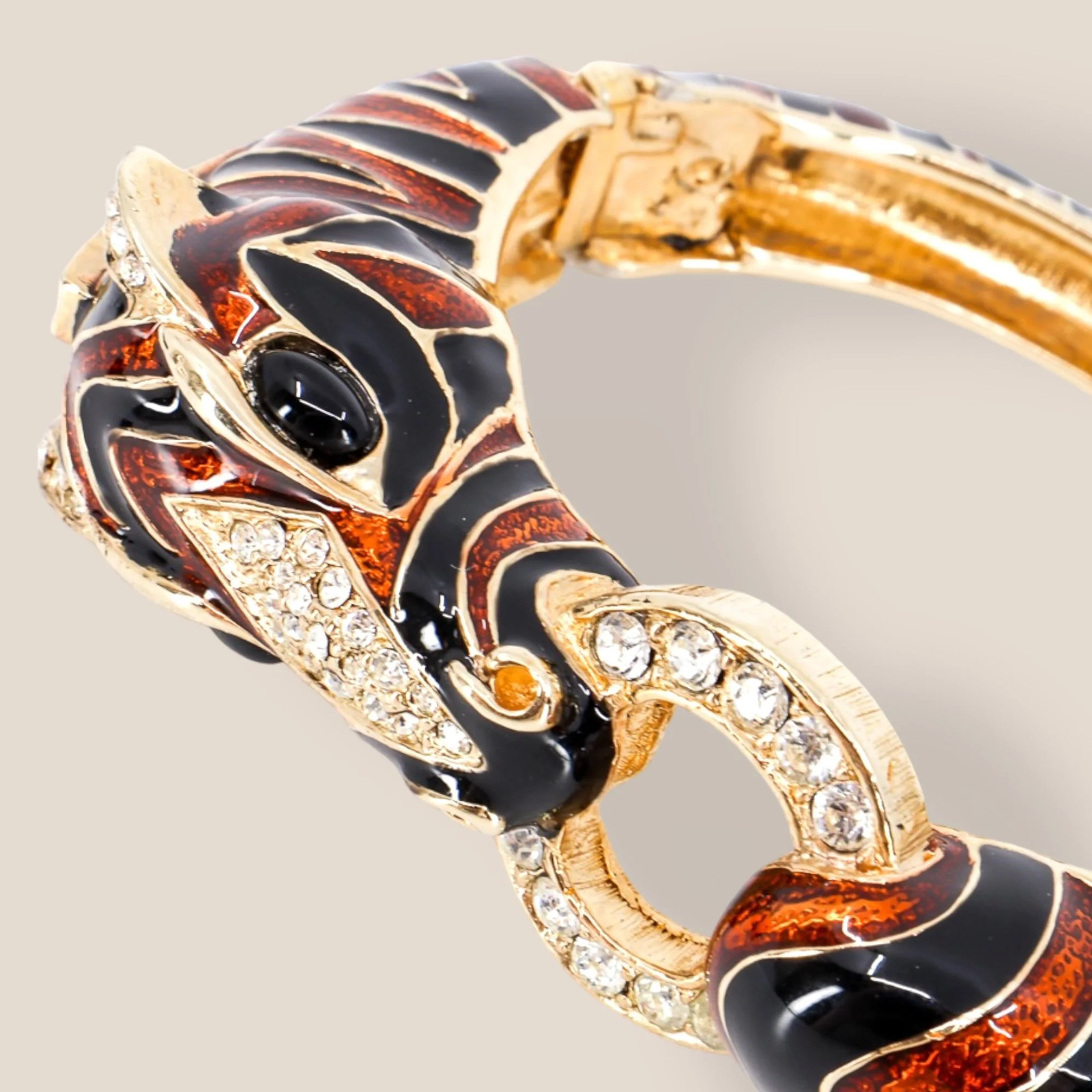 CINER, Signed Vintage, 18k Gold Plated, Enamel & Crystal Zebra Bracelet
