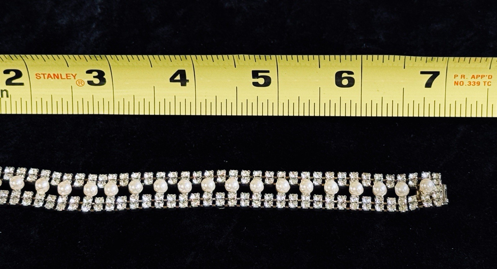 Vintage Multi Strand Clear Round Rhinestones and Faux Pearls Bracelet Box Clasp