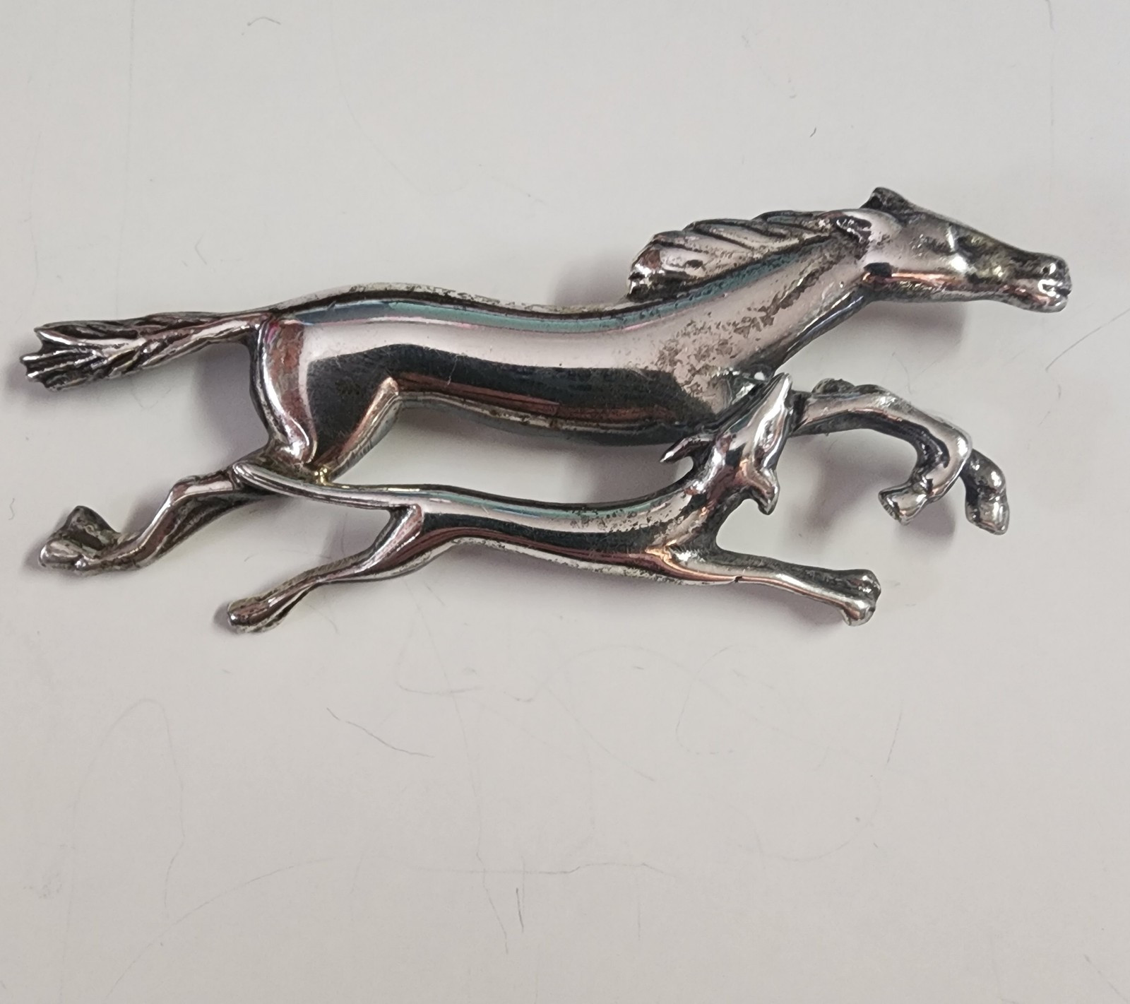 Vintage – STERLING – Running HORSE and DOG Brooch