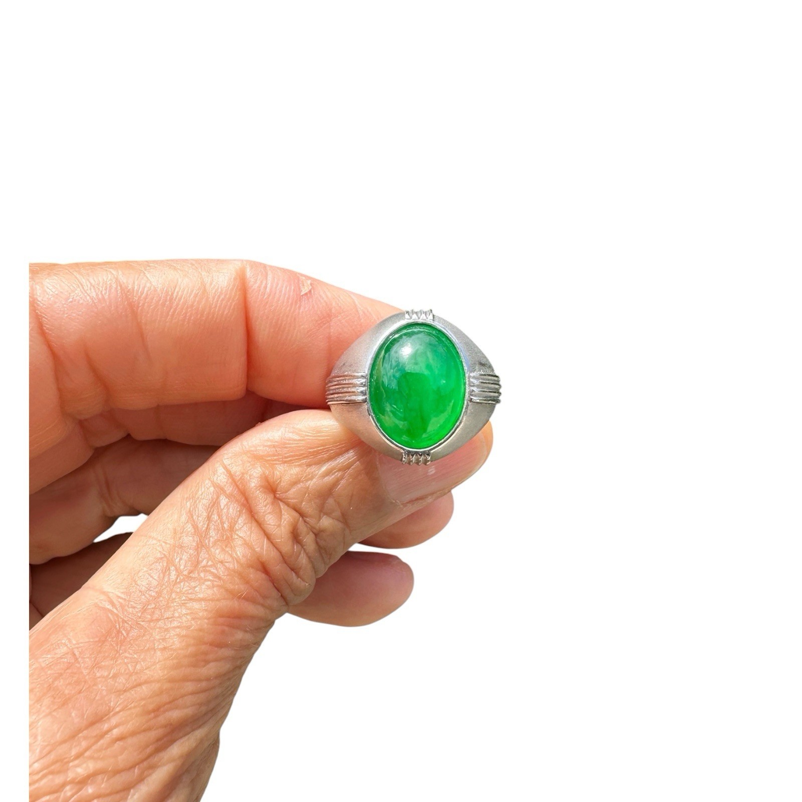 Art Deco, Translucent Vivid, Green 7.5 Carat Jadeite Platinum Ring
