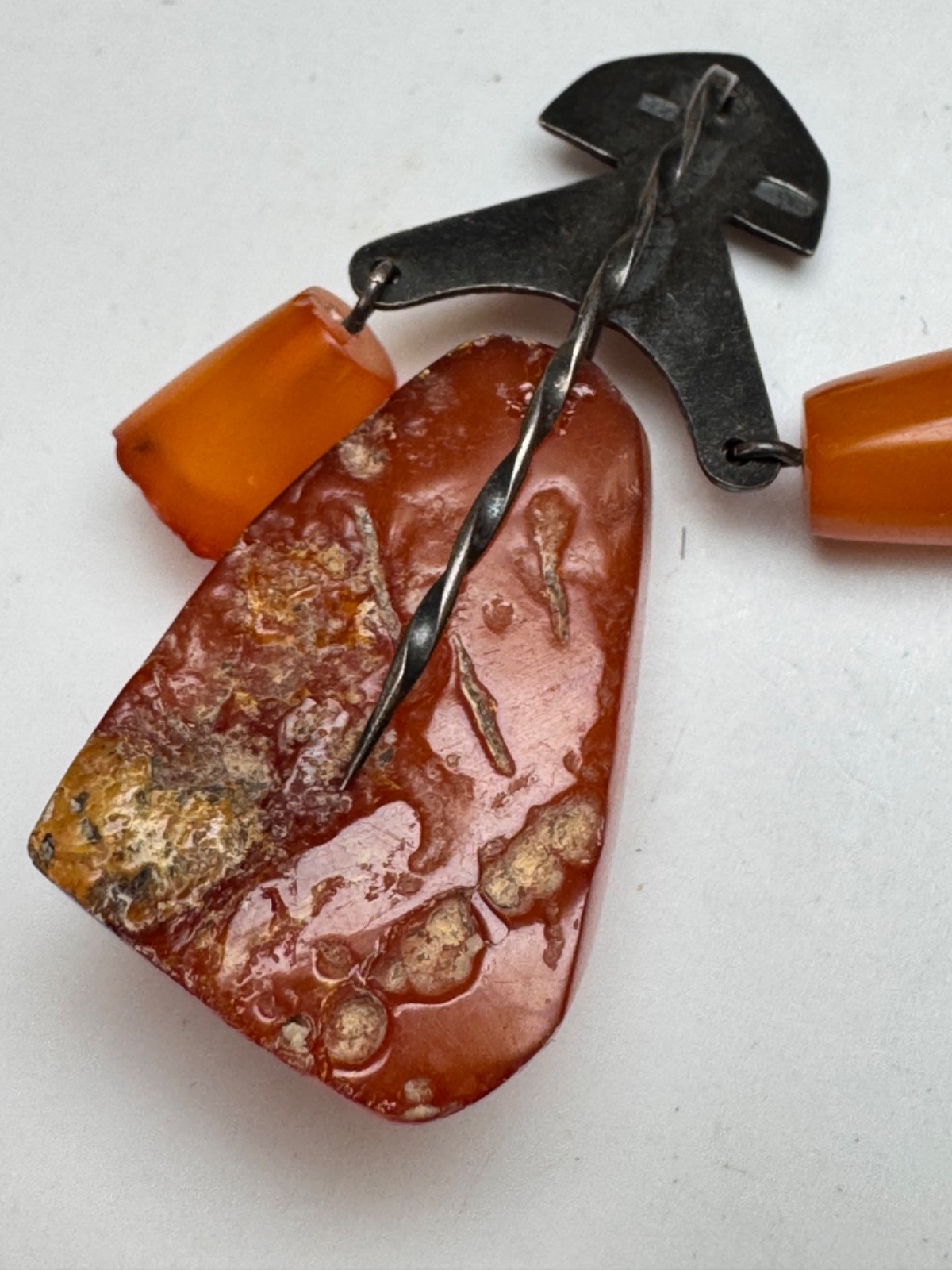 Vtg Baltic Amber Brooch Silver 875 Butterscotch Kaliningrad Factory USSR Soviet