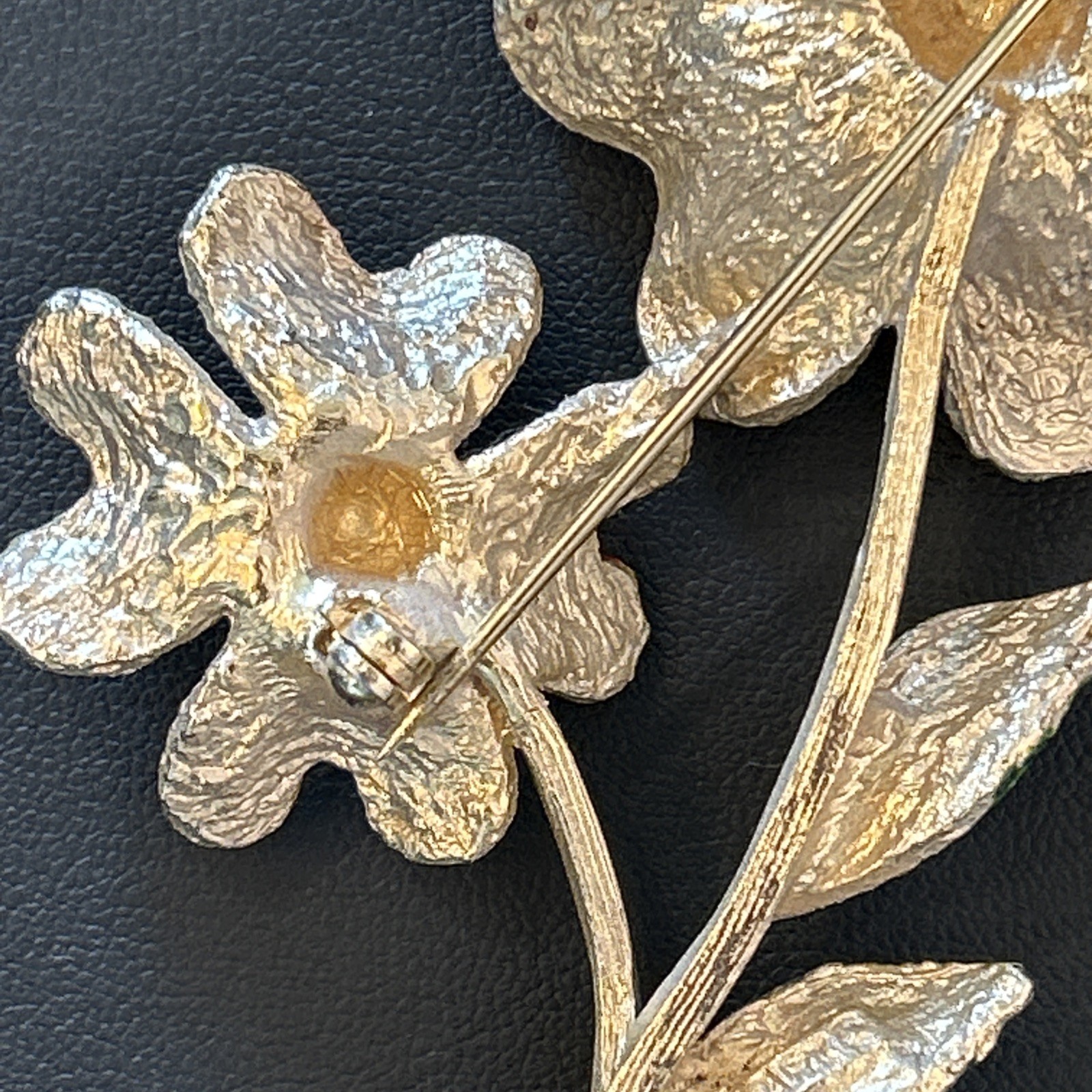 Vintage ART Arthur Pepper Brooch Flower Pin LARGE Unique Enamel Finish Gold Tone