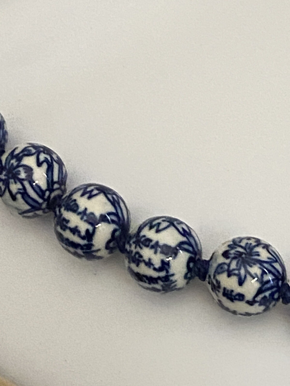 Vintage Chinese Export Blue White Large Porcelain Beaded Necklace Filigree Clasp