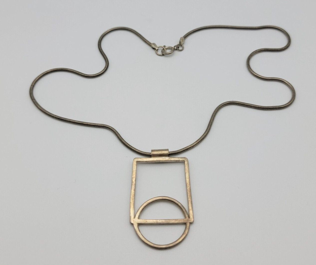 Sterling Silver Geometric Open Work Pendant Necklace Signed 16.5in Vintage