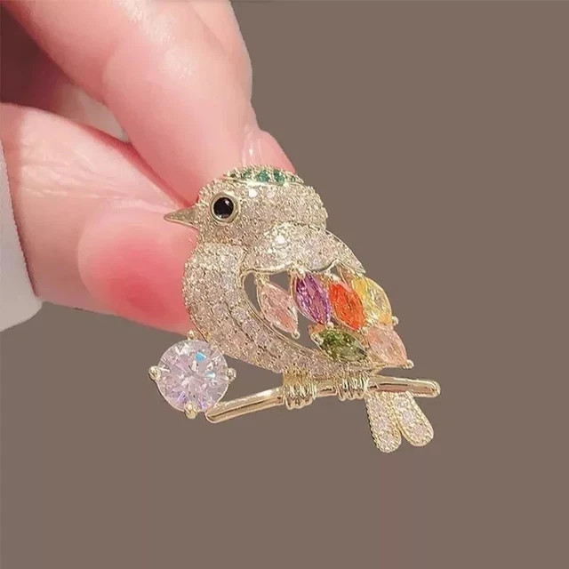 Women Bird Brooch Pin 2.4Ct Round Cut Lab Created Diamond 14k Yellow Gold Plated