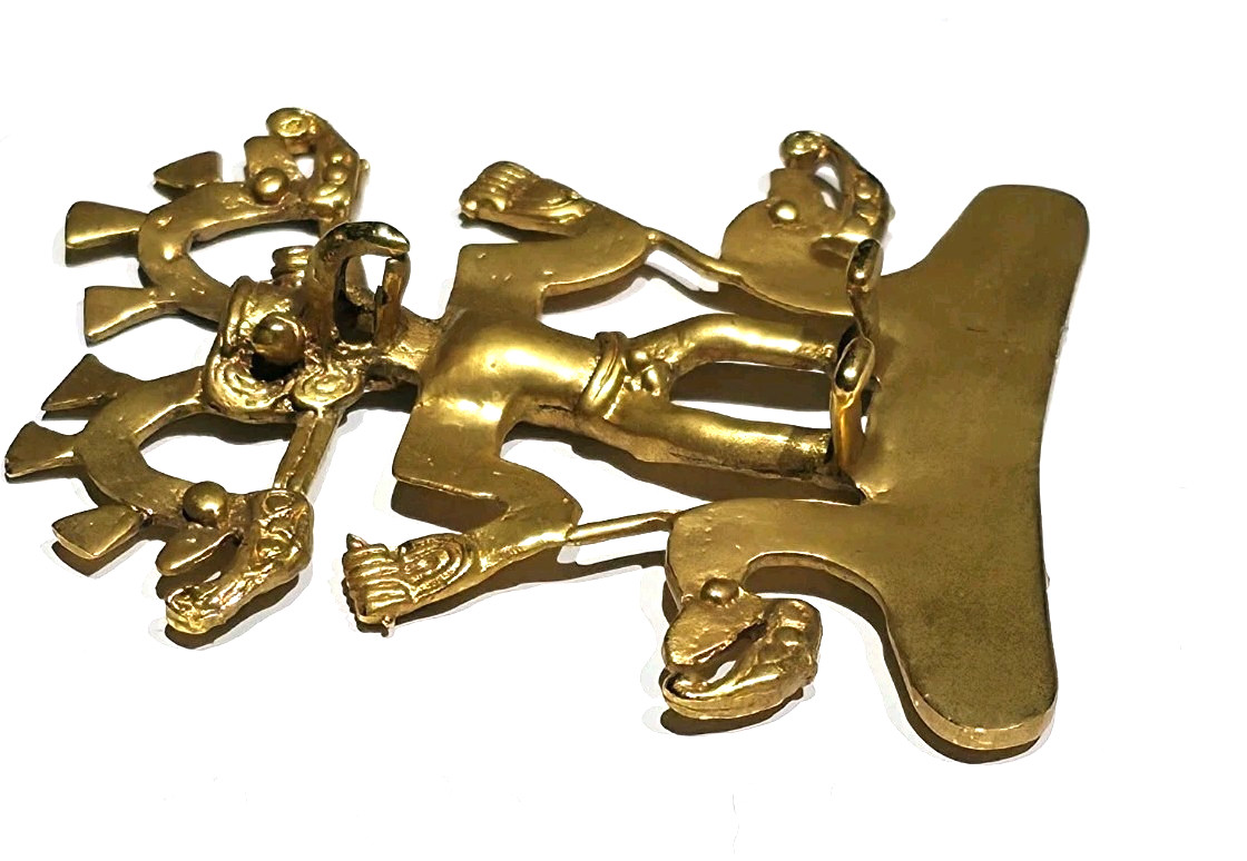 Vintage Alva Studios Reproduction Pre Columbian Figural Pendant Brooch Gold Tone