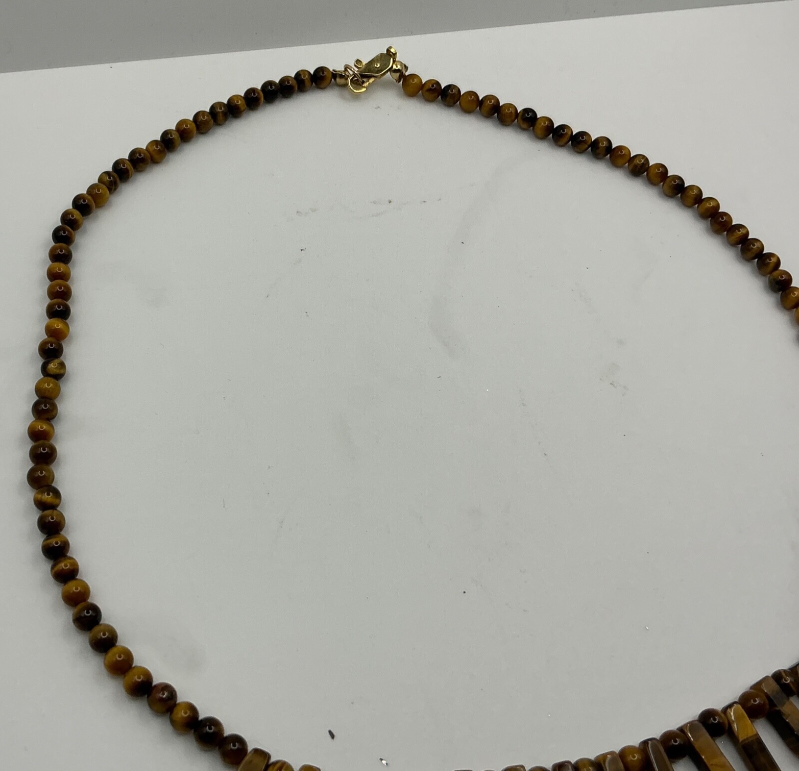 Vintage Tigers Eye Bib Fringe Beaded Necklace 18”