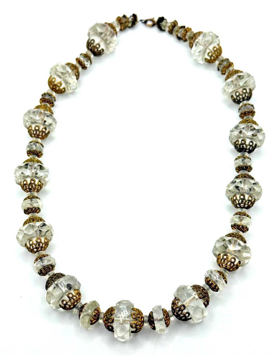 Antique Art Deco Circa Graduated Faceted Cut Czech Clear Glass Bead Necklace