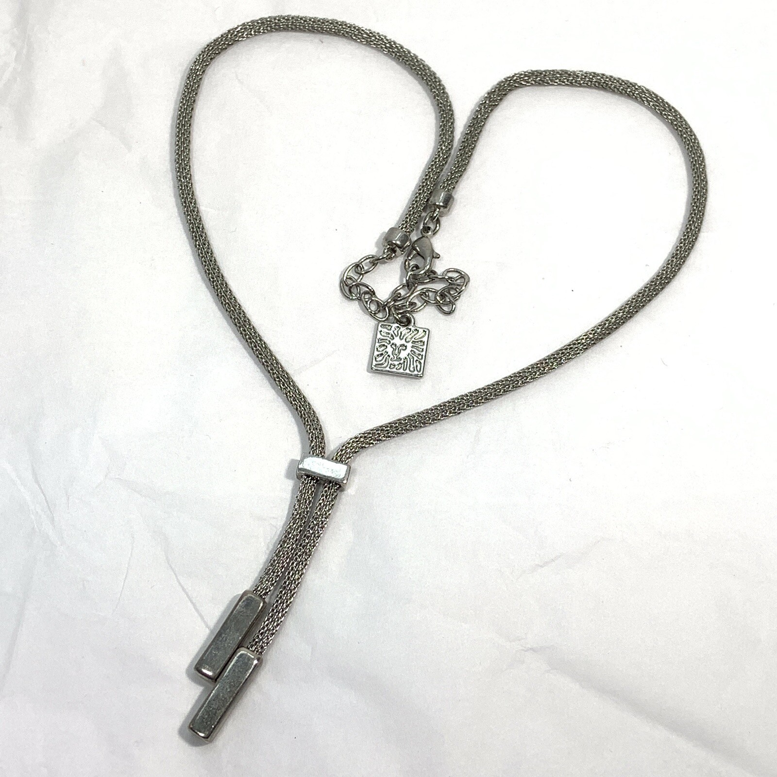 VTG ANNE KLEIN Silver Tone MESH CHAIN Lariat NECKLACE Bar 20″