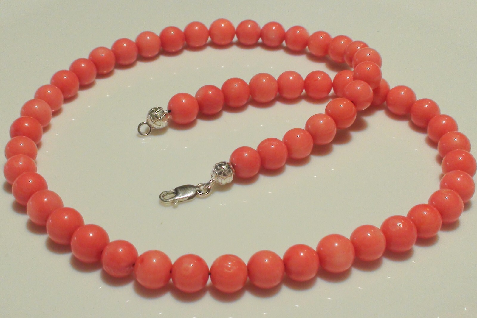 VINTAGE! 213.25ct 100% NATURAL PINK SALMON JAPANESE MOMO CORAL 925 SILVER CLASP