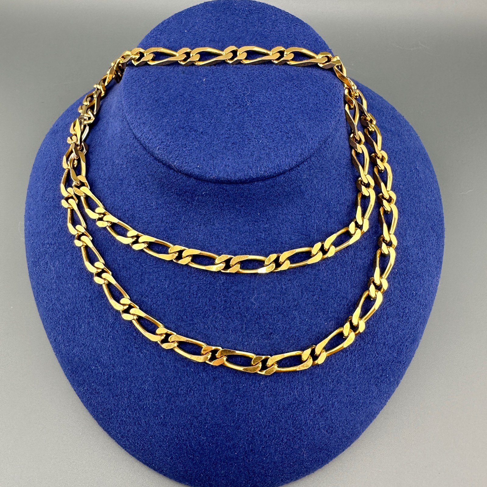 Vintage Figaro Chain Necklace Gold Tone 1990s 1/4″ Thick 29″ Long No Clasp