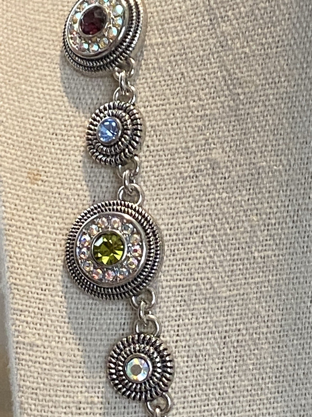 Lia Sophia Necklace Silver Tone Colorful Rhinestones AB Coating 19”