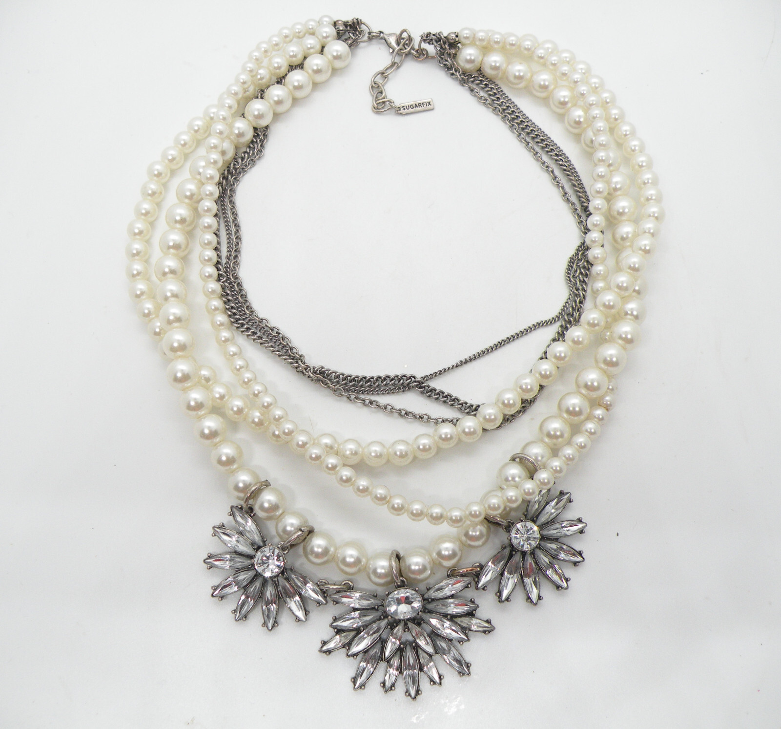 Sugarfix by Baublebar Faux Pearl Multistrand Silver Chunky Pendant Necklace 65b9