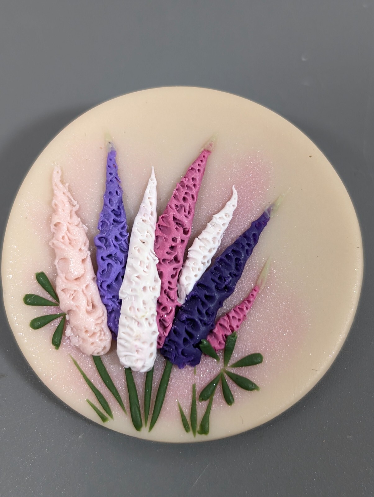 Vintage Pink Purple White Flower Resin Bouquet Wildflower Brooch Pin Round