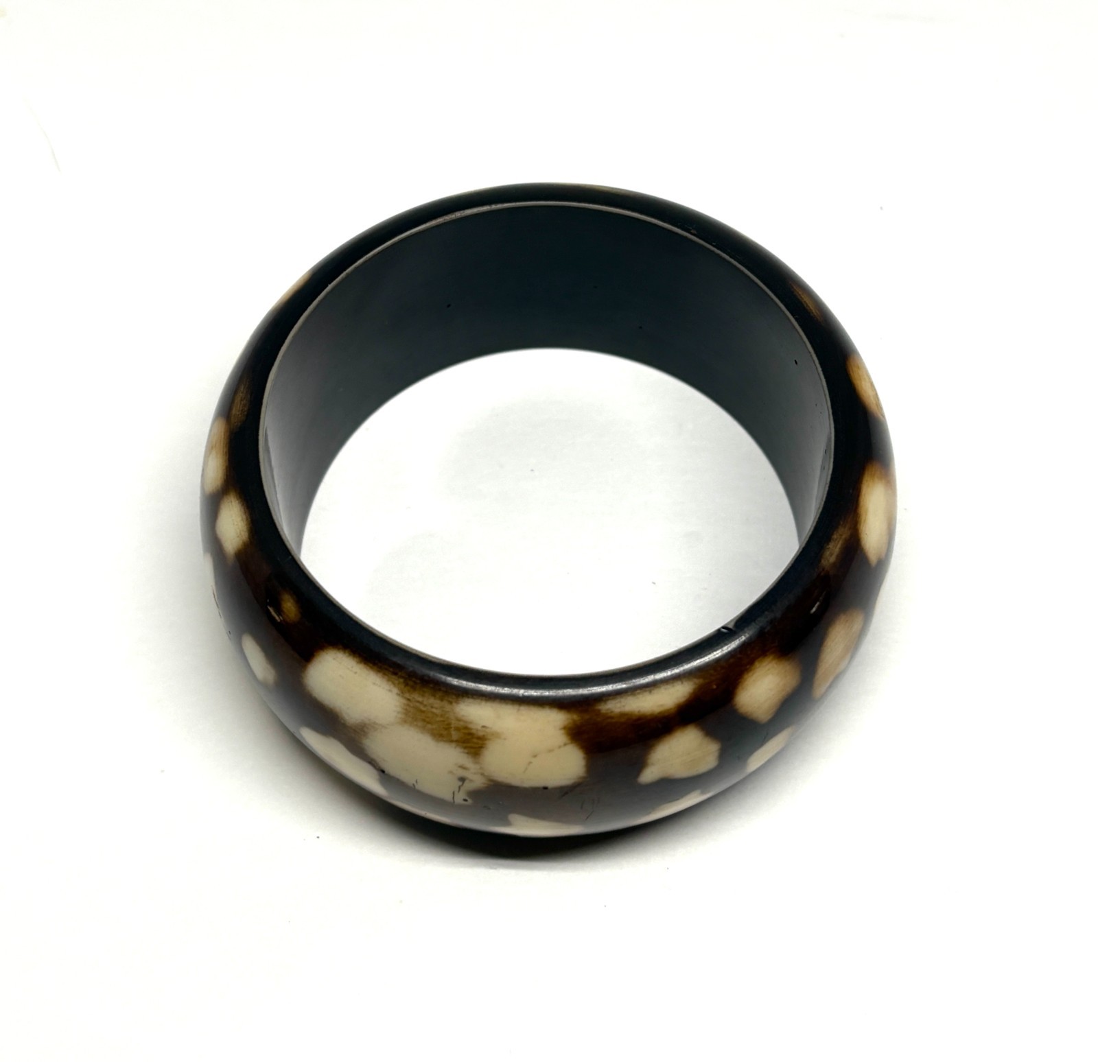 Vintage Chunky Animal Giraffe Print Brown White Acrylic Wide Bangle Bracelet