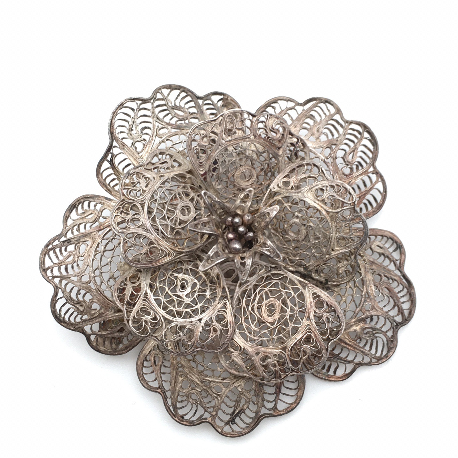 11.8g Vintage Sterling Silver Filigree Flower Pin Brooch Marked CMS Mex 925 #68