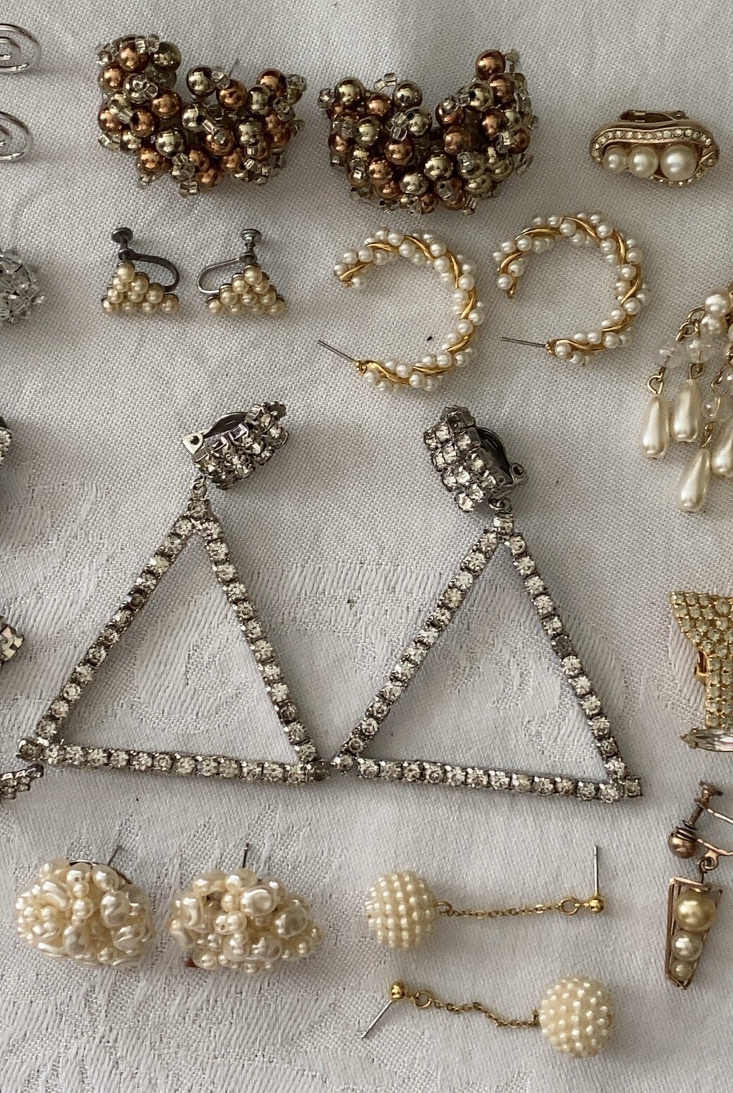 Vintage Earring Lot 40 Clip Dangle Statement Screw Sparkle Cocktail Wear Signed