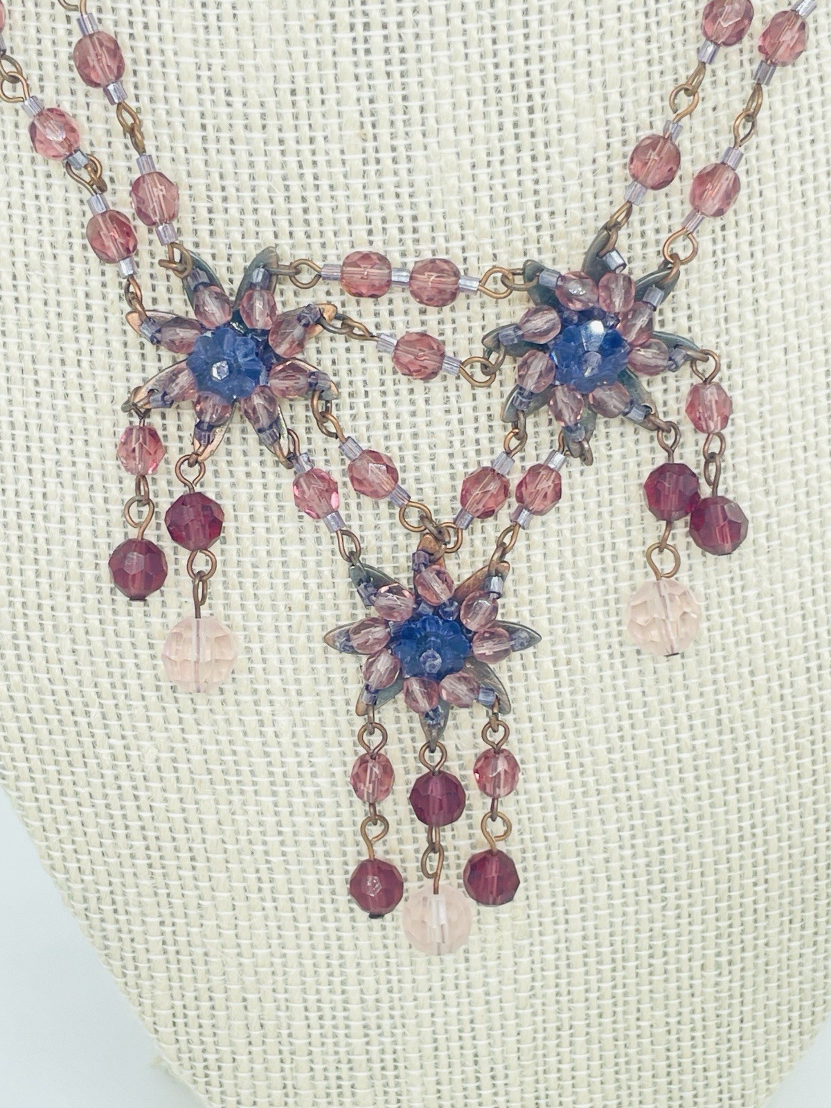 Whimsigoth Crystal Starburst Bib Necklace Purple Glass Drop Statement 18″