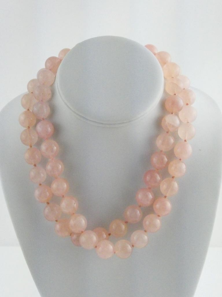 Vintage Hand Knotted Rose Quartz Bead Strand Necklace 34 Inches No Clasp 14mm