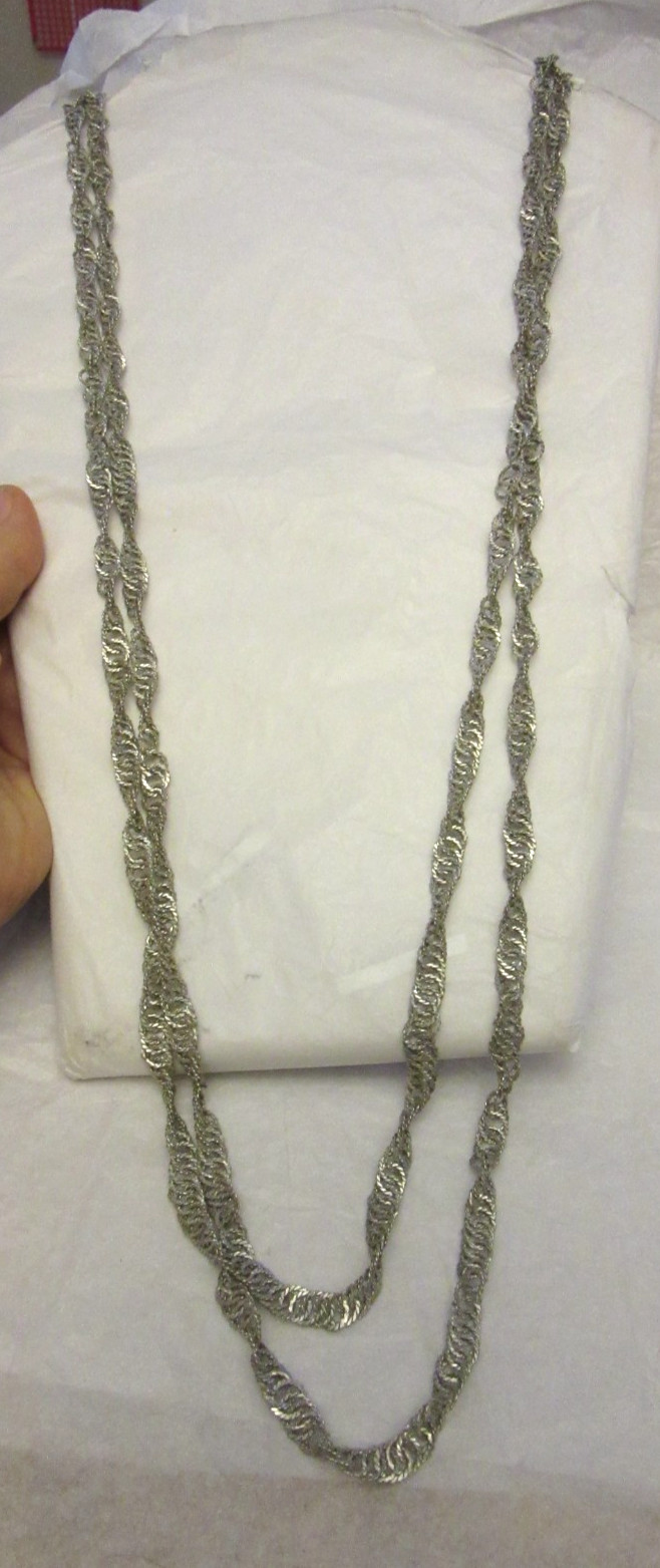 VTG Guatemalan Wedding Necklace Silver Tone Over Copper 72” Long (B