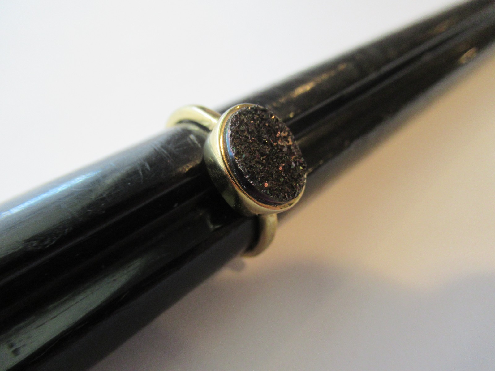 Oval Bezel set Black Geode Gold Plate Ring Size 7