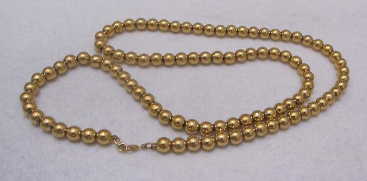 Rare Vintage MONET Shiny Gold Tone 5mm Beads 31-1/2” Strand Sister Clasp EUC