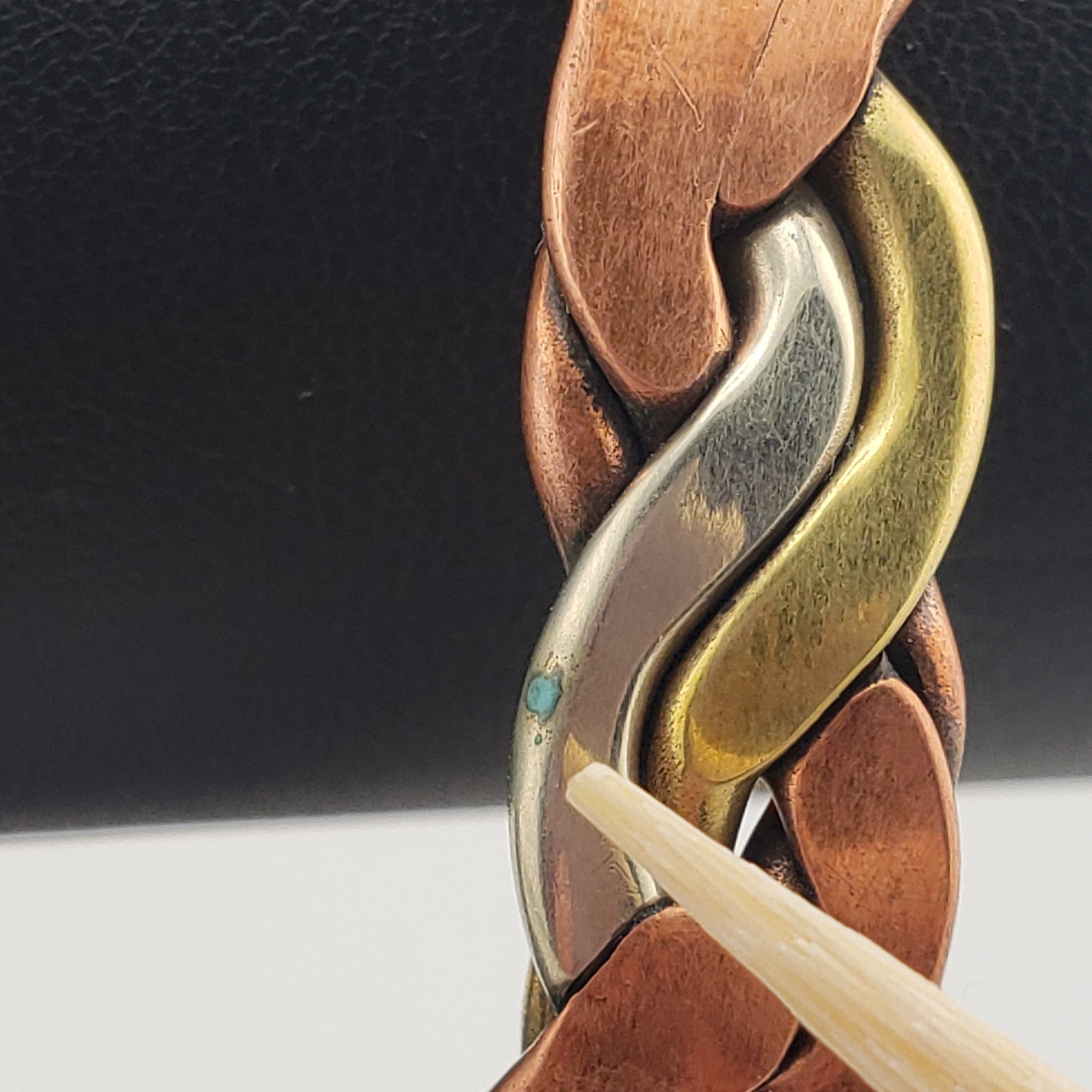 Vintage Tri Color Mens Cuff Bracelet Copper Brass Silver Tone Twist Braid