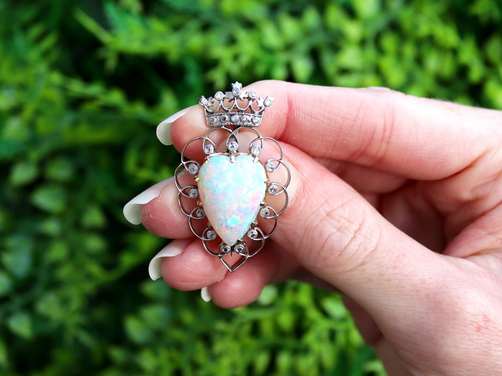 5.95 ct Opal and 0.35 ct Diamond, Platinum Brooch – Antique Victorian