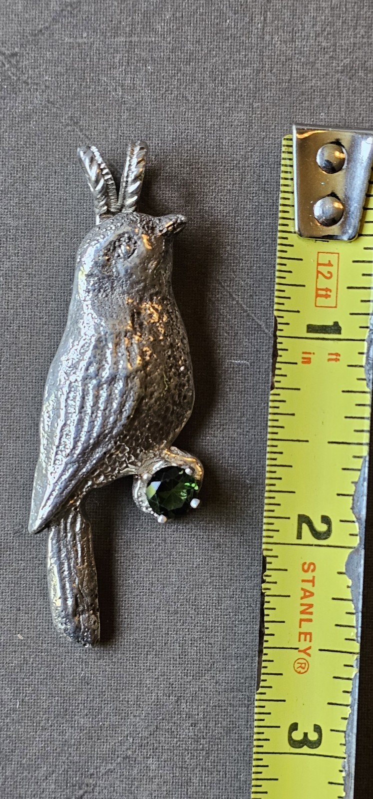 Handmade Silver-tone Bird Pendant With Green Stone Unknown Untested READ
